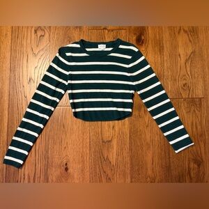 Dillards Striped Green and White Long Sleeve Crop Top